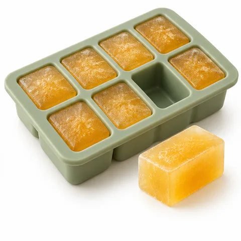 Sea moss gel frozen in a silicone ice tray