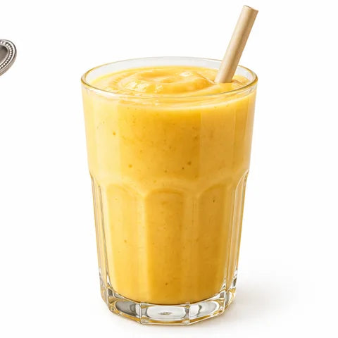 Glass of golden mango smoothie