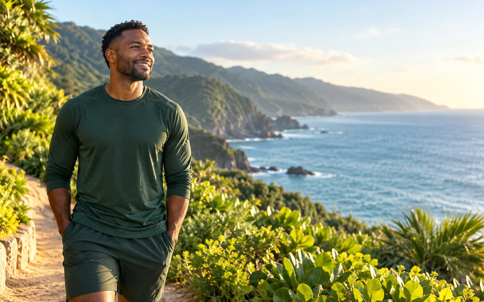 A healthy adult enjoying a bright morning outdoors